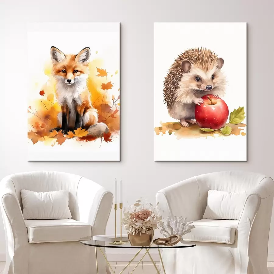 carta da parati Volpe e riccio, acquerello imitazione nr. m01050