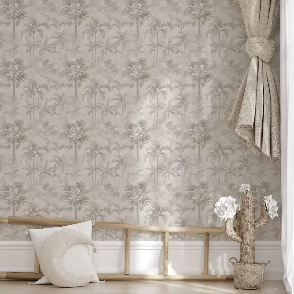 Carta da parati Boschetto di palme nebbioso nei toni caldi del beige a00881