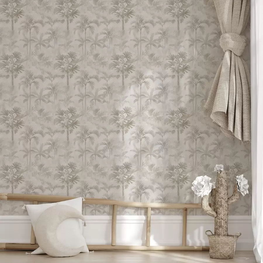 carta da parati Boschetto di palme nebbioso nei toni caldi del beige nr. a00881