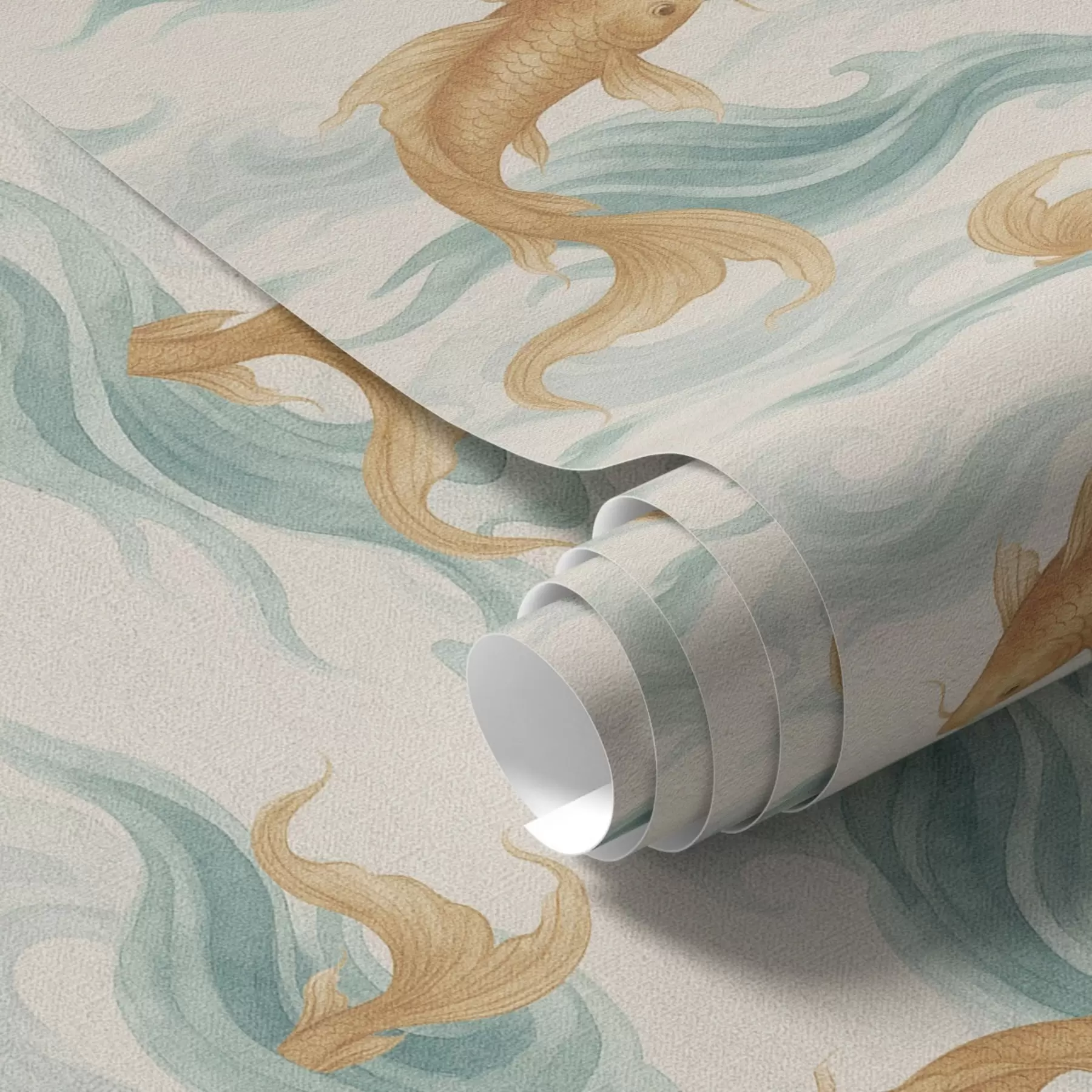 carta da parati Pesci koi color ambra che nuotano tra morbide onde turchesi nr. a00894