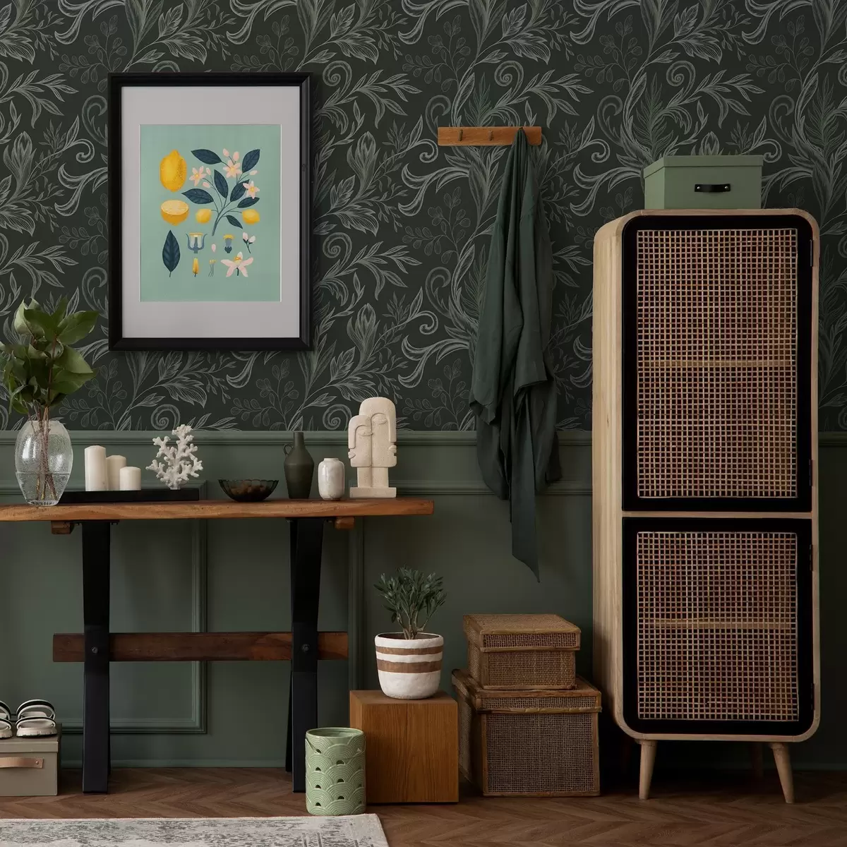 Carta da parati Foglie arricciate della foresta profonda nei toni del verde gessoso a00935v2