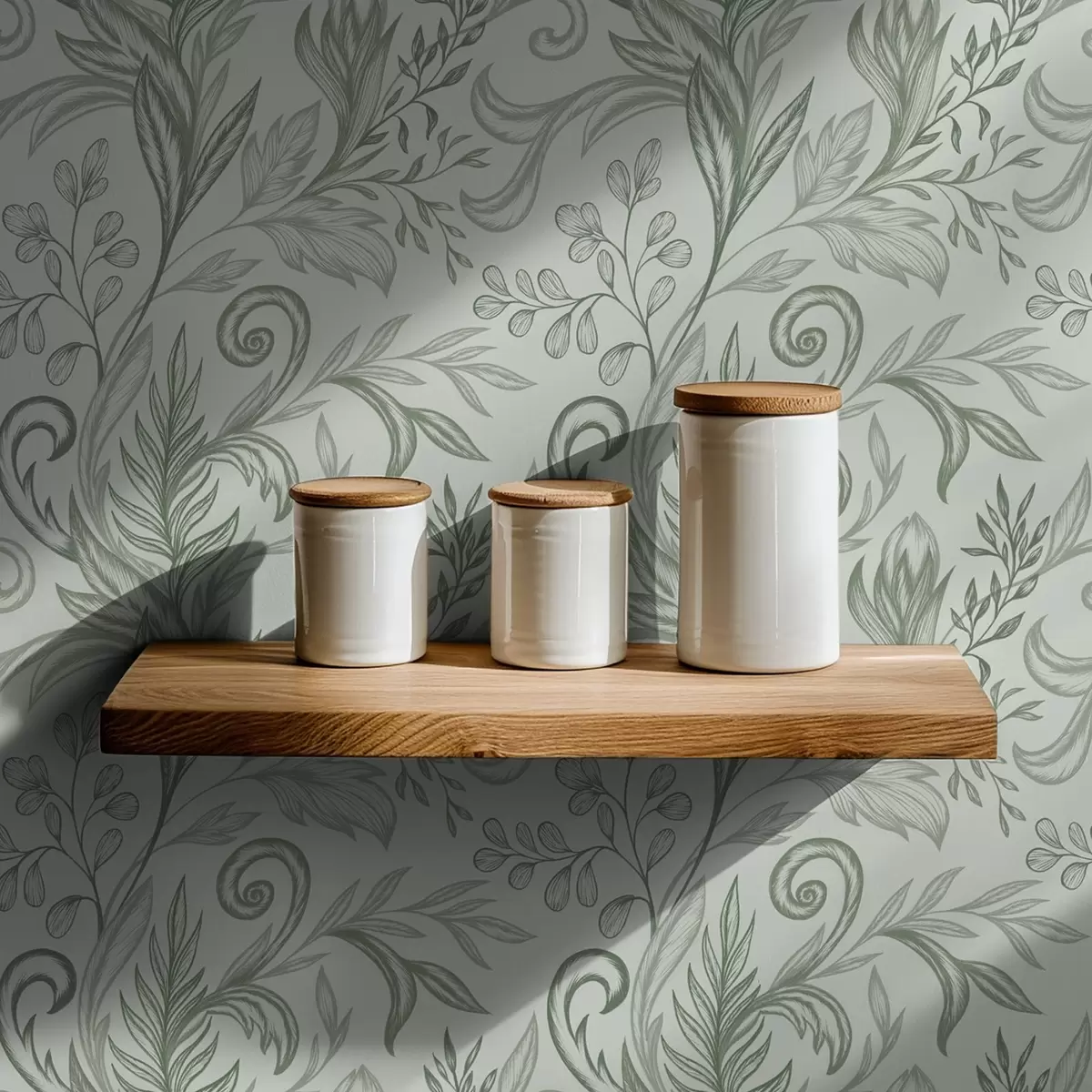 Carta da parati Foglie morbide di menta arricciate in delicate linee grigio-verdi a00935v3