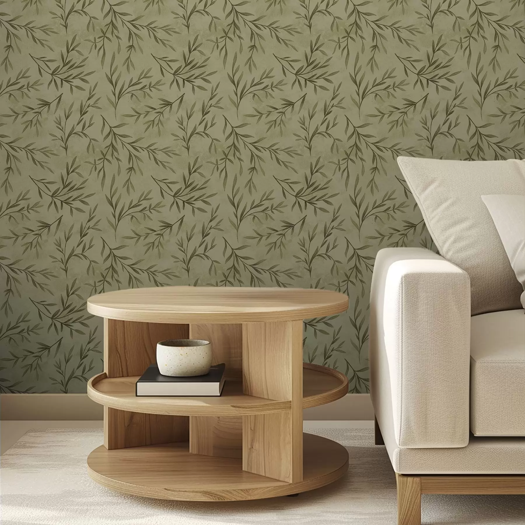 carta da parati Rametti di ulivo su uno sfondo smerigliato giallo-verde nr. a00936