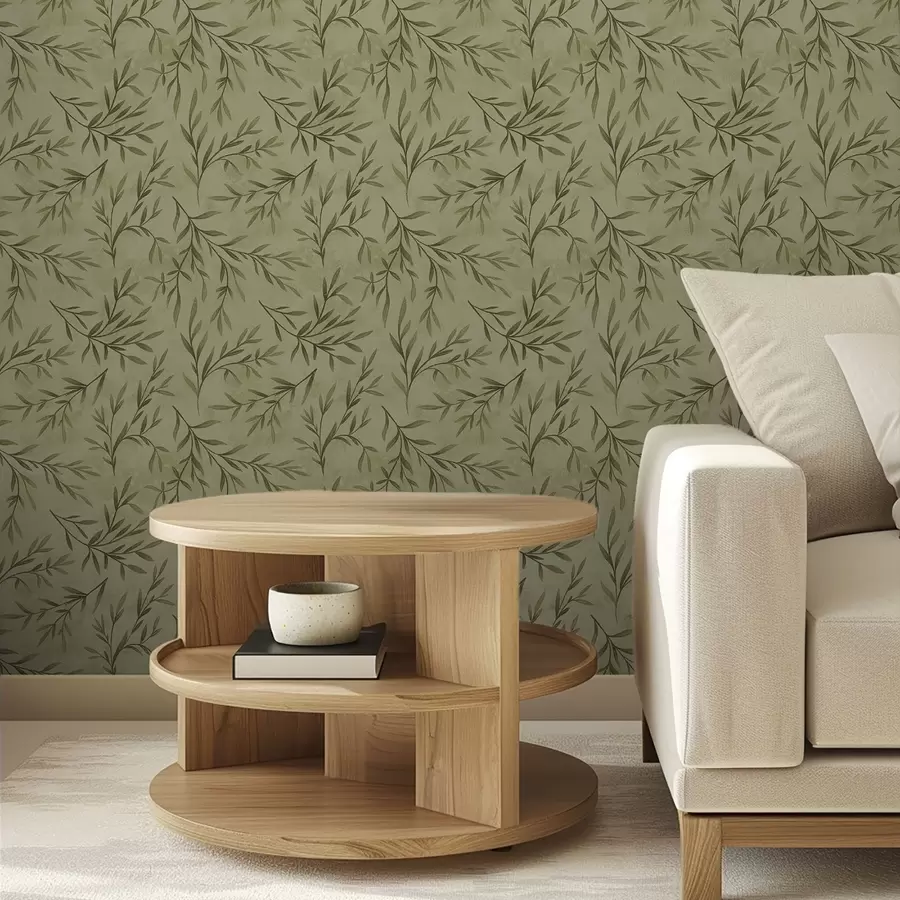 carta da parati Rametti di ulivo su uno sfondo smerigliato giallo-verde nr. a00936