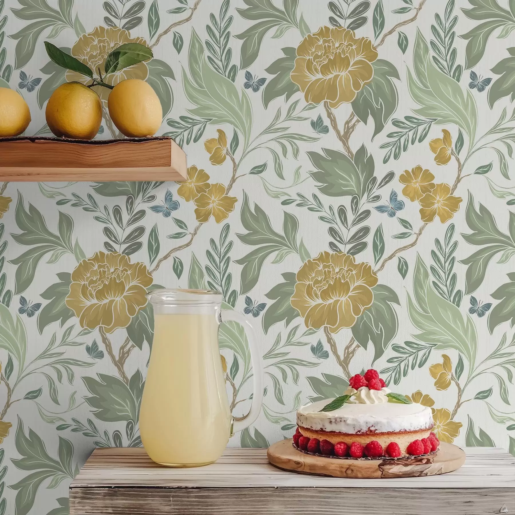 carta da parati Grandi peonie gialle e fogliame su sfondo chiaro nr. a00941