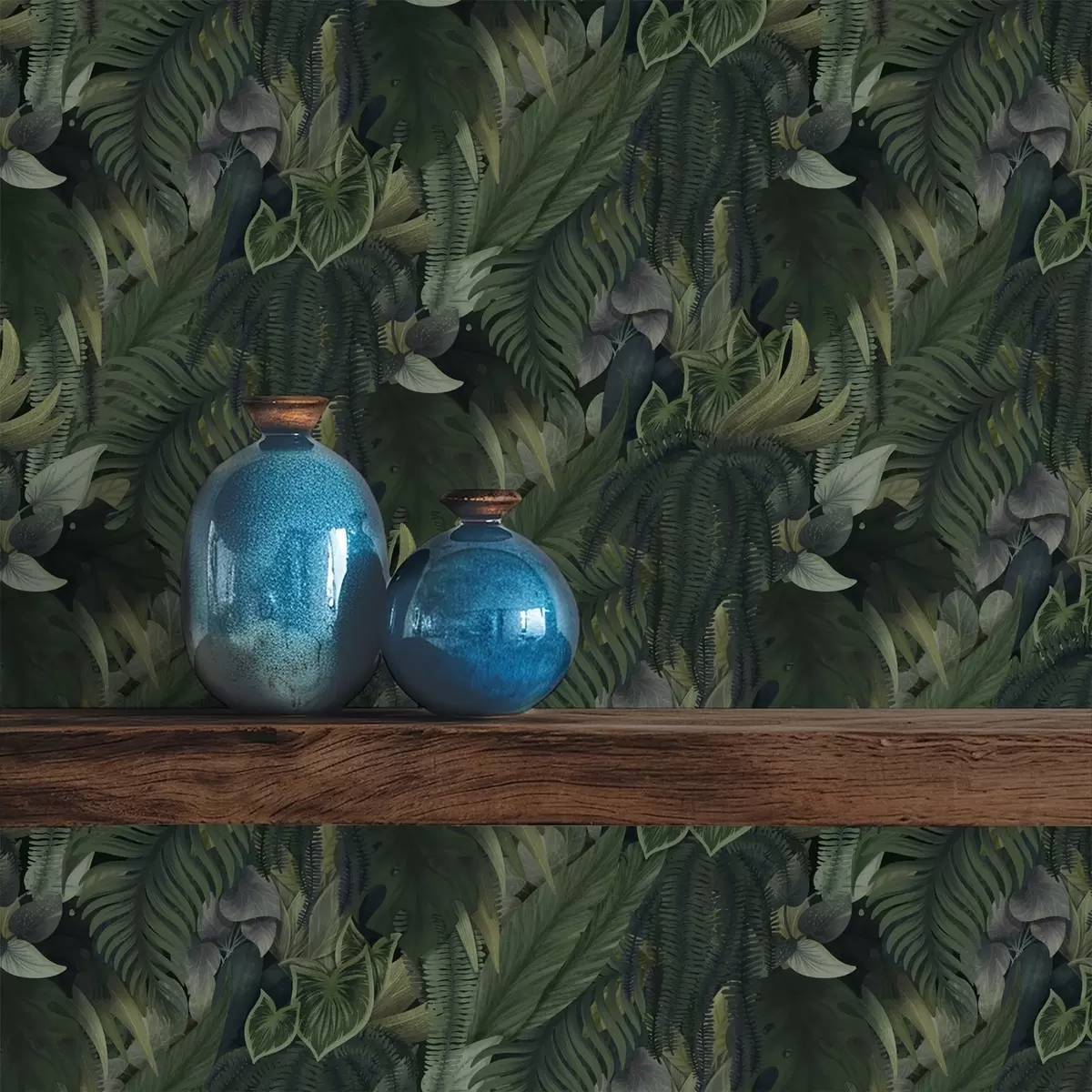 Carta da parati Fogliame tropicale fitto in boschetti di un verde intenso a00943