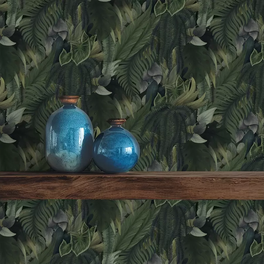 carta da parati Fogliame tropicale fitto in boschetti di un verde intenso nr. a00943