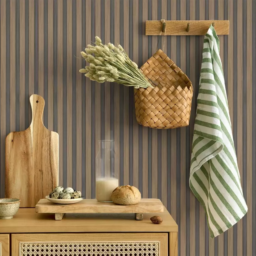 carta da parati Lamelle verticali in legno e grigio con un ritmo contrastante nr. a00992