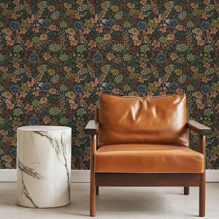 carta da parati Giardino notturno caldo con fiori gialli e fogliame rigoglioso nr. a00996v1