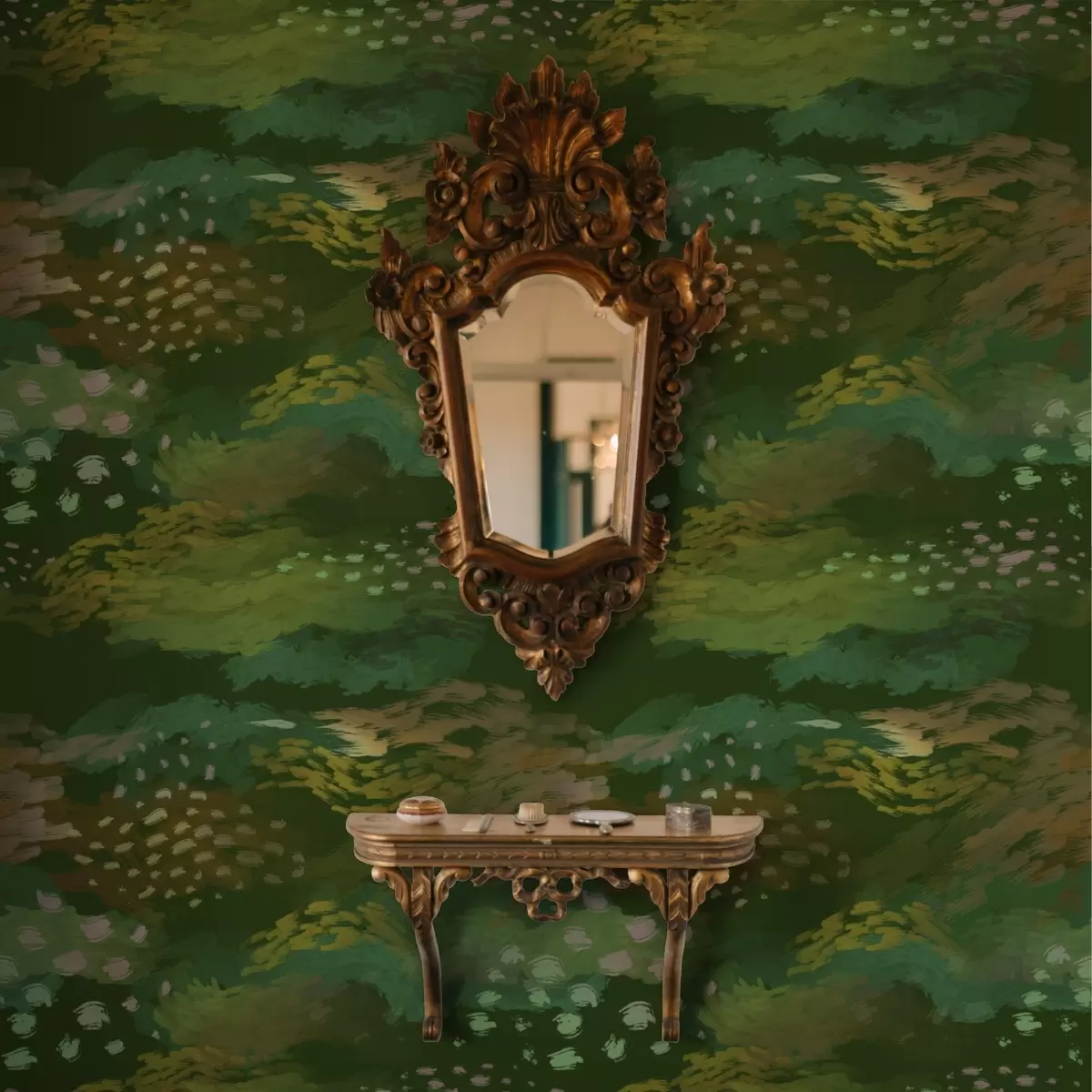 Carta da parati Ricca astrazione verde con pennellate energiche a00999v3