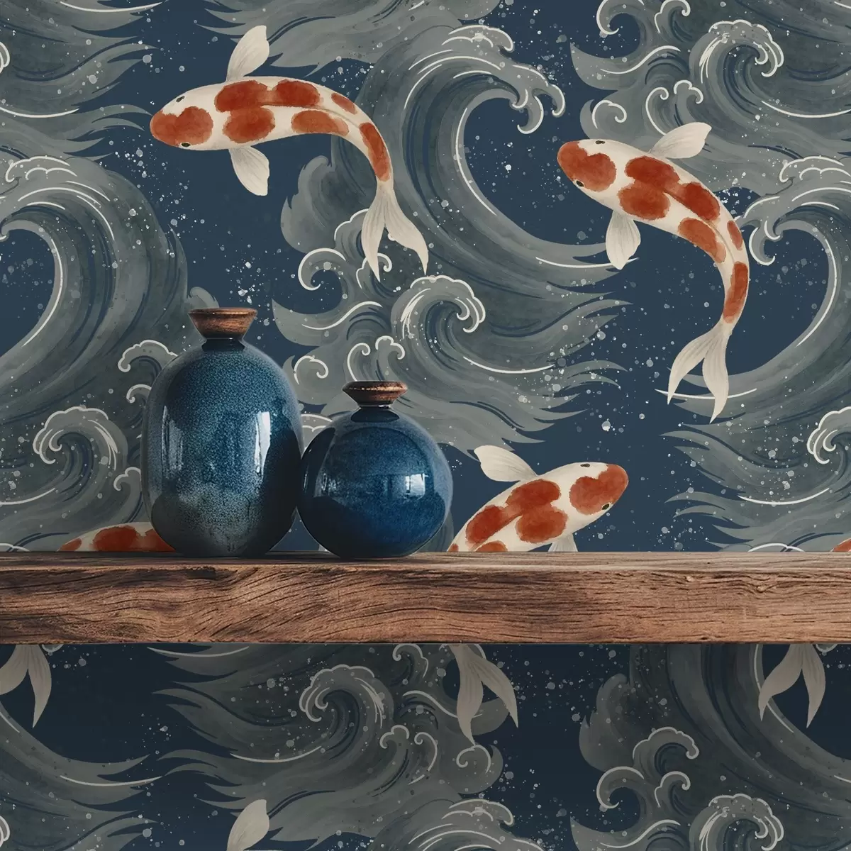 Carta da parati Carpe koi che nuotano tra le onde spettacolari dell'oceano a01019