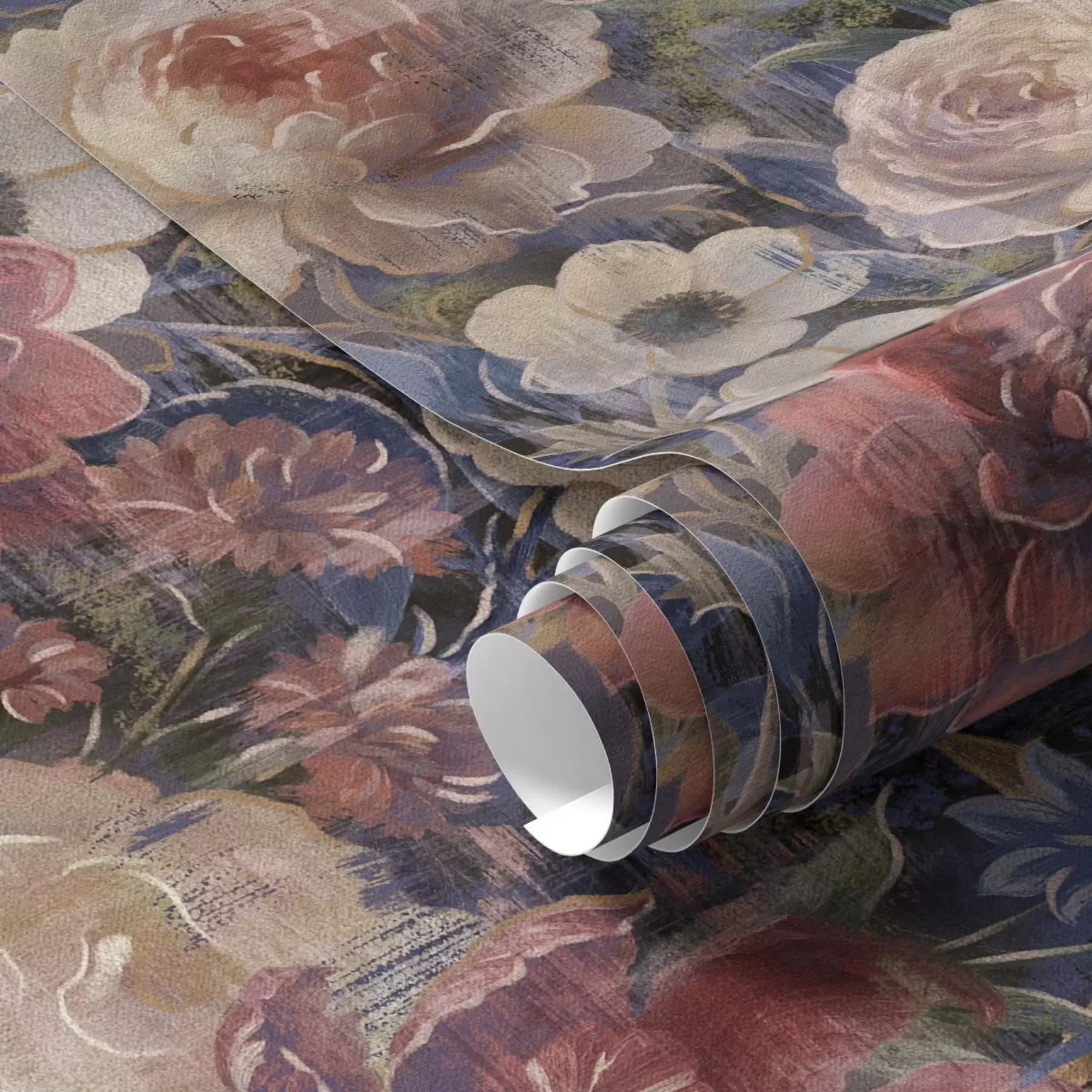 carta da parati Bouquet pittorico di grandi fiori su sfondo indaco intenso nr. a01021