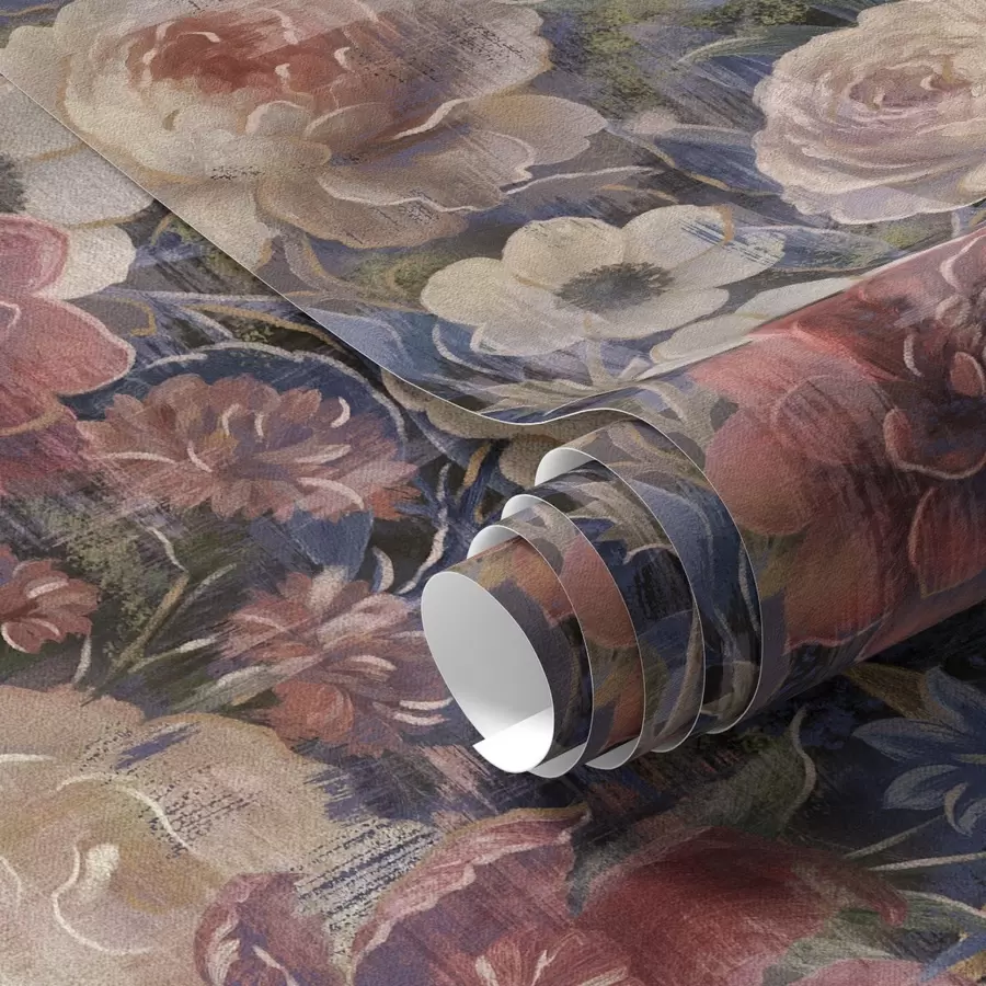 carta da parati Bouquet pittorico di grandi fiori su sfondo indaco intenso nr. a01021