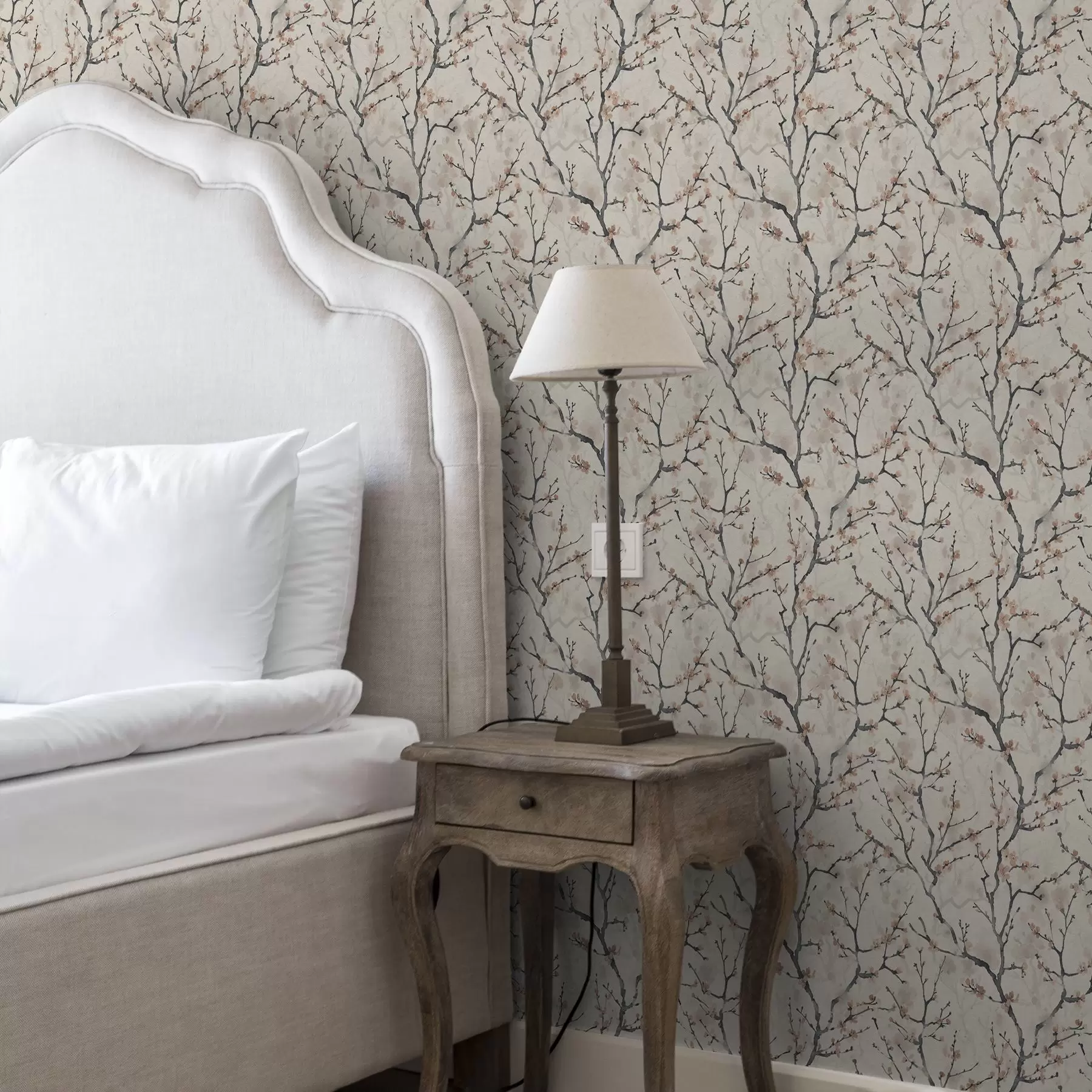 carta da parati Rami di sakura dipinti ad acquerello su sfondo chiaro nr. a01033