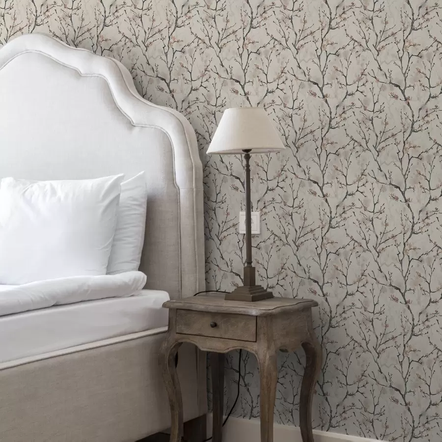 carta da parati Rami di sakura dipinti ad acquerello su sfondo chiaro nr. a01033