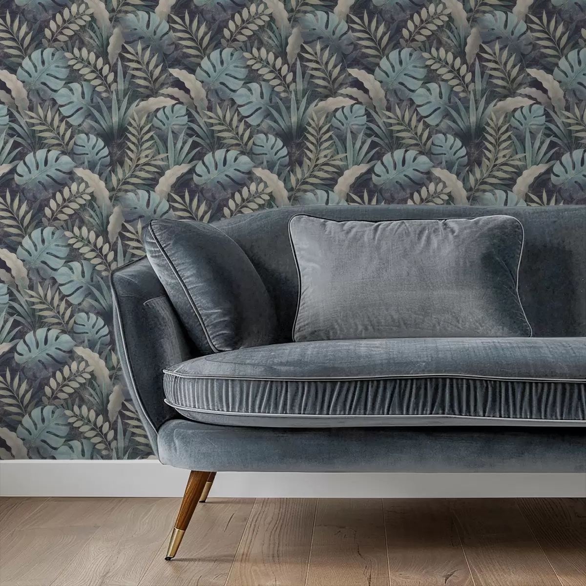 Carta da parati Fogliame tropicale nei freschi toni del blu-verde a01035