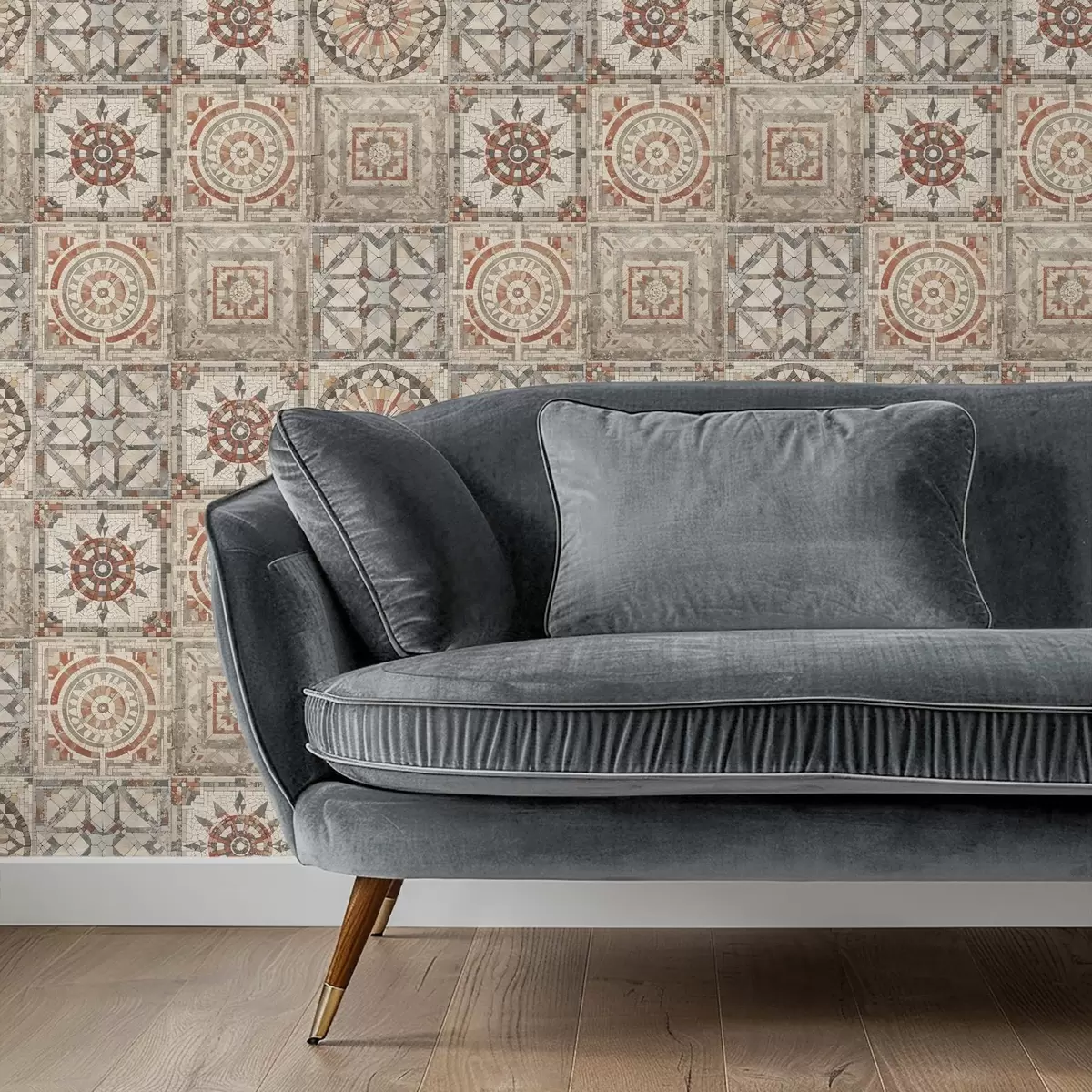 Carta da parati Antichi medaglioni in mosaico di pietra con dettagli consumati a01042