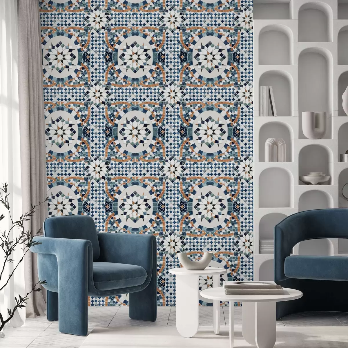 Carta da parati Luminoso mosaico marocchino nei toni del blu-turchese a01043