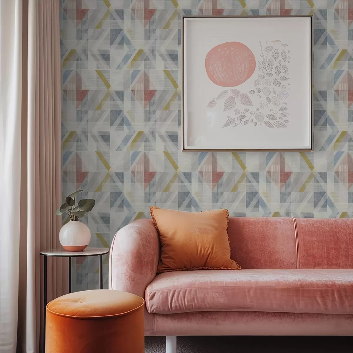 Carta da parati Disegno geometrico con un rombo rosso al centro a01055