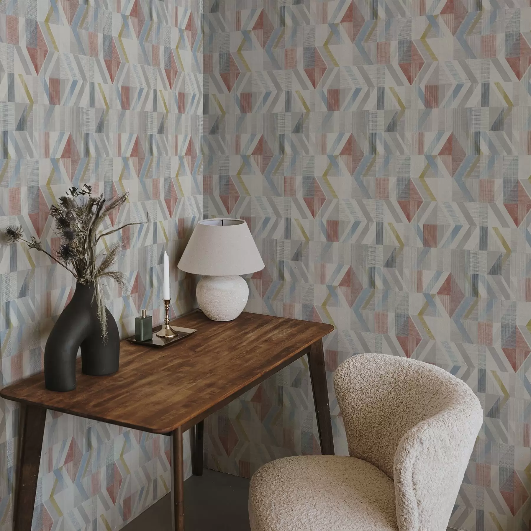 carta da parati Frecce geometriche nei toni pastello del rosso e del blu nr. a01056