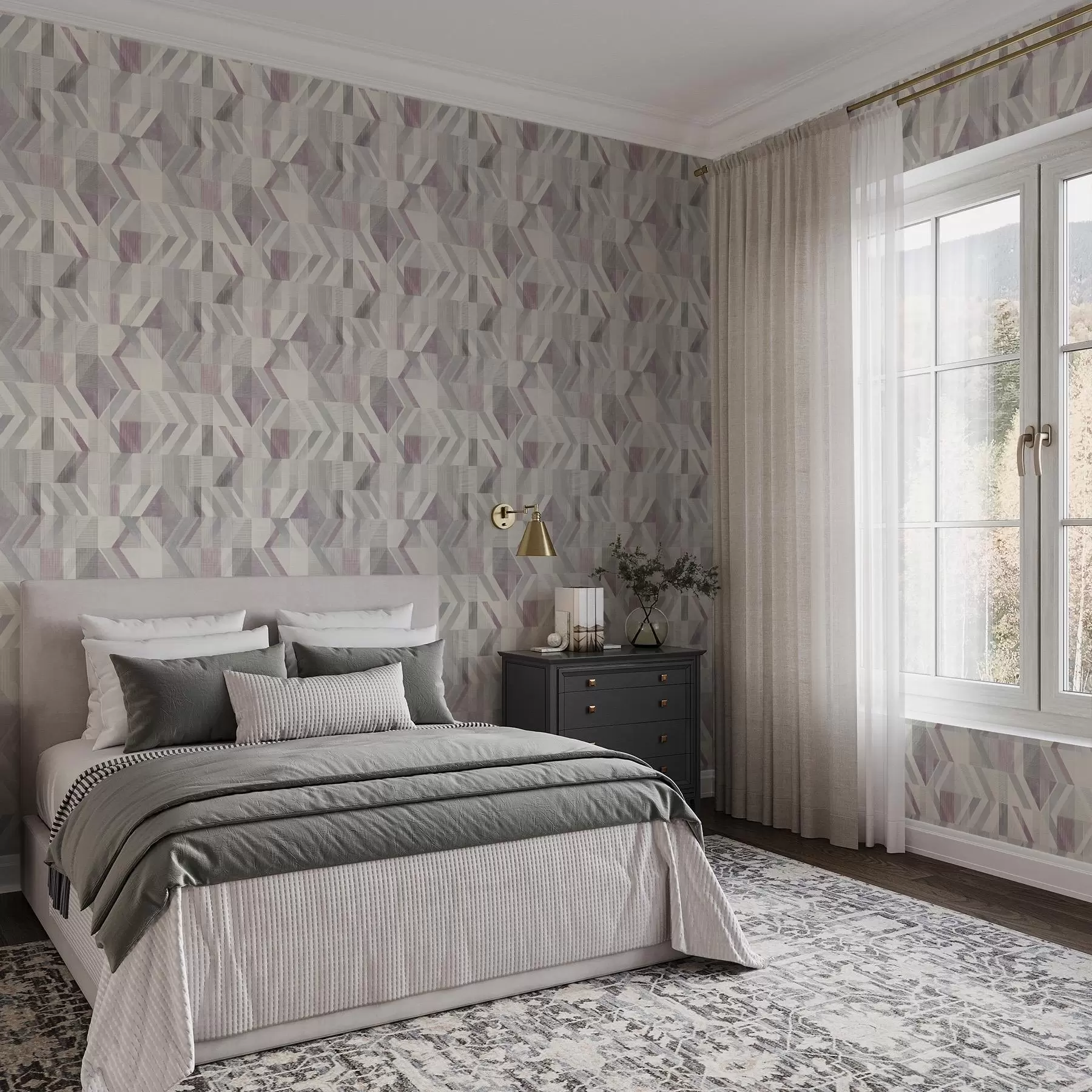 carta da parati Leggere frecce geometriche in delicate tonalità grigio-lilla nr. a01056v1