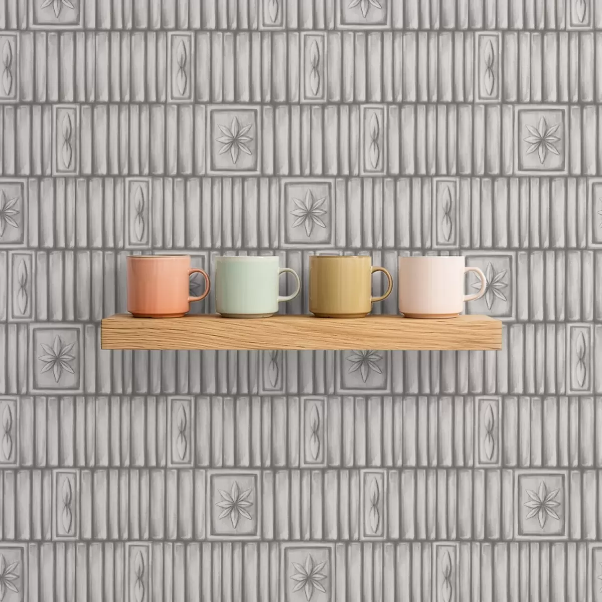 Carta da parati Pannelli verticali in rilievo con inserti floreali grafici a01058