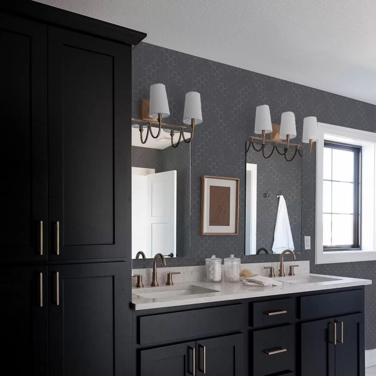 Carta da parati Motivo a nido d'ape in grafite scura con profondità a01061v1