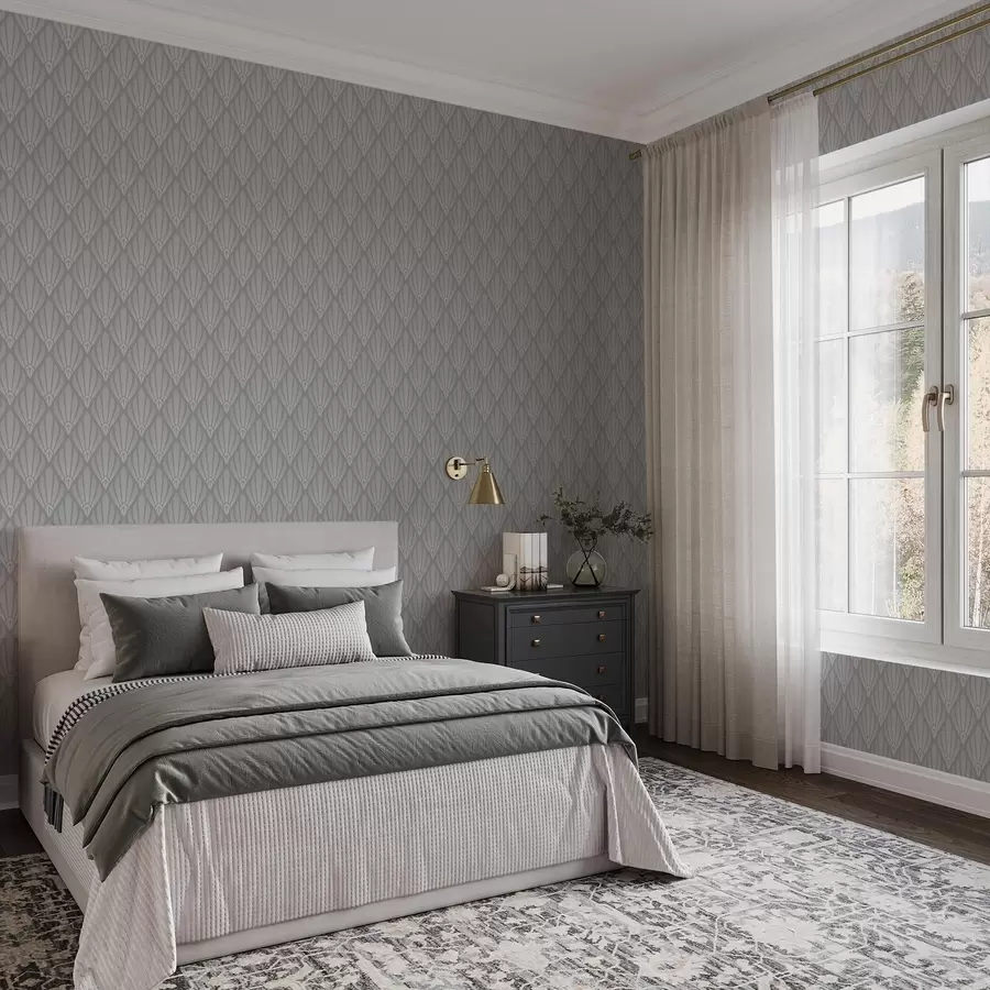 carta da parati Art Déco grigio con forme a ventaglio nr. a01064