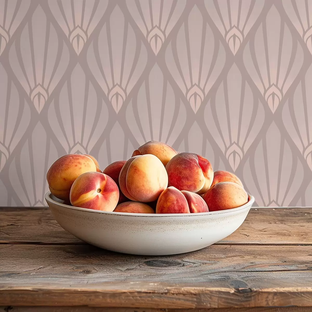 Carta da parati Beige cipria Art Déco con morbidi ventagli a01064v1