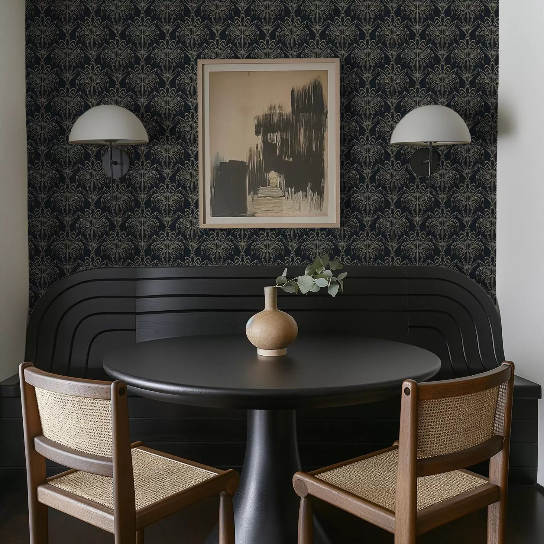 carta da parati Ornamento Art Déco scuro con piante stilizzate nr. a01065