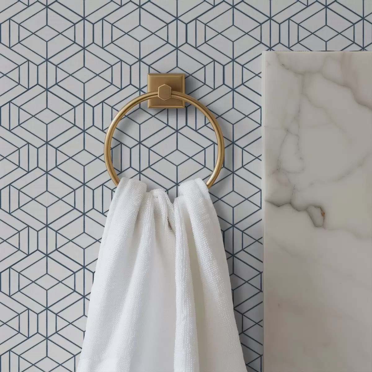 Carta da parati Sfondo bianco con cubi geometrici tridimensionali blu a01067