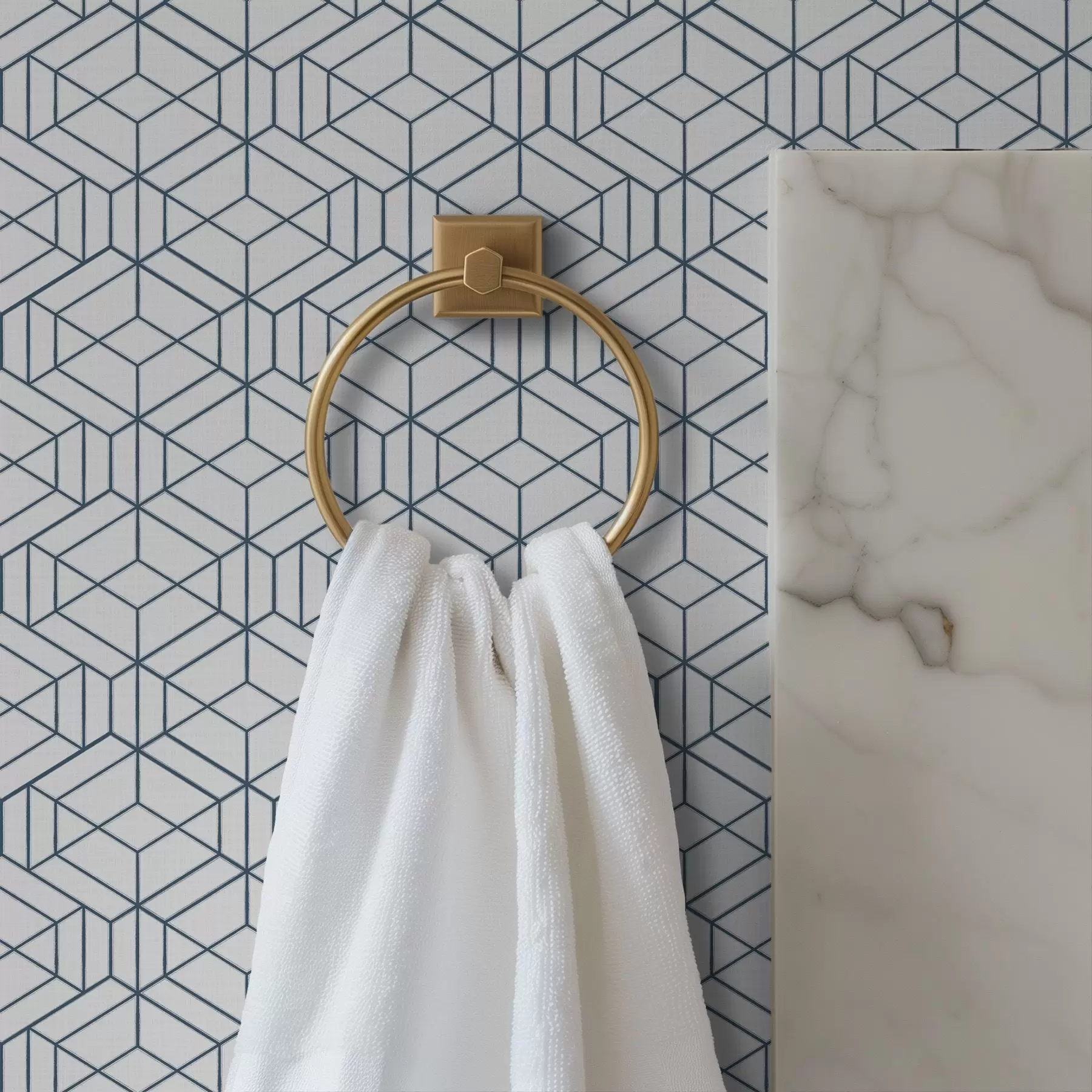 carta da parati Sfondo bianco con cubi geometrici tridimensionali blu nr. a01067