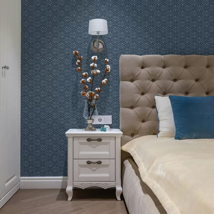 carta da parati Sfondo blu con cubi lineari bianchi disposti a griglia nr. a01067v1