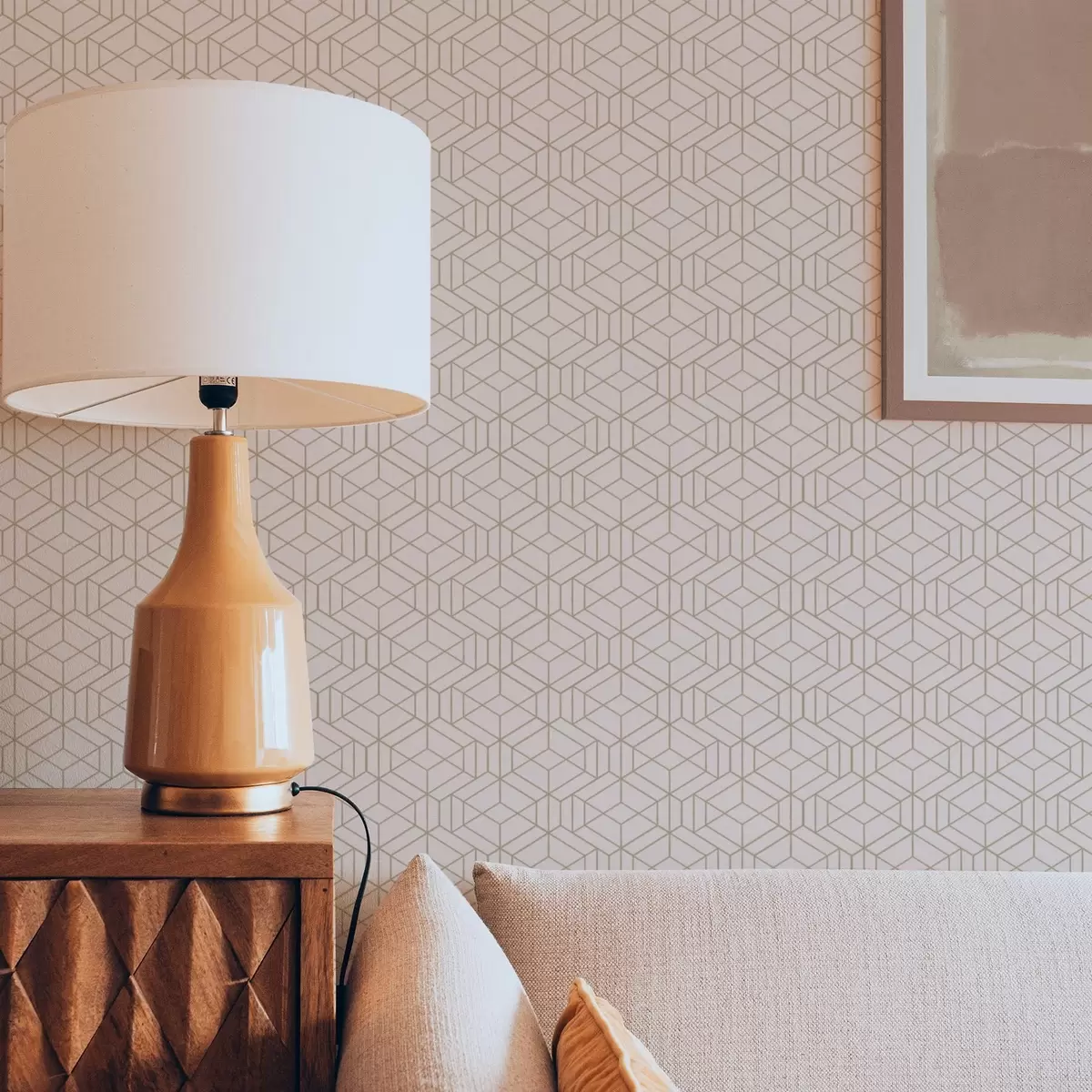 Carta da parati Sfondo beige caldo con cubi grafici sottili a01067v3