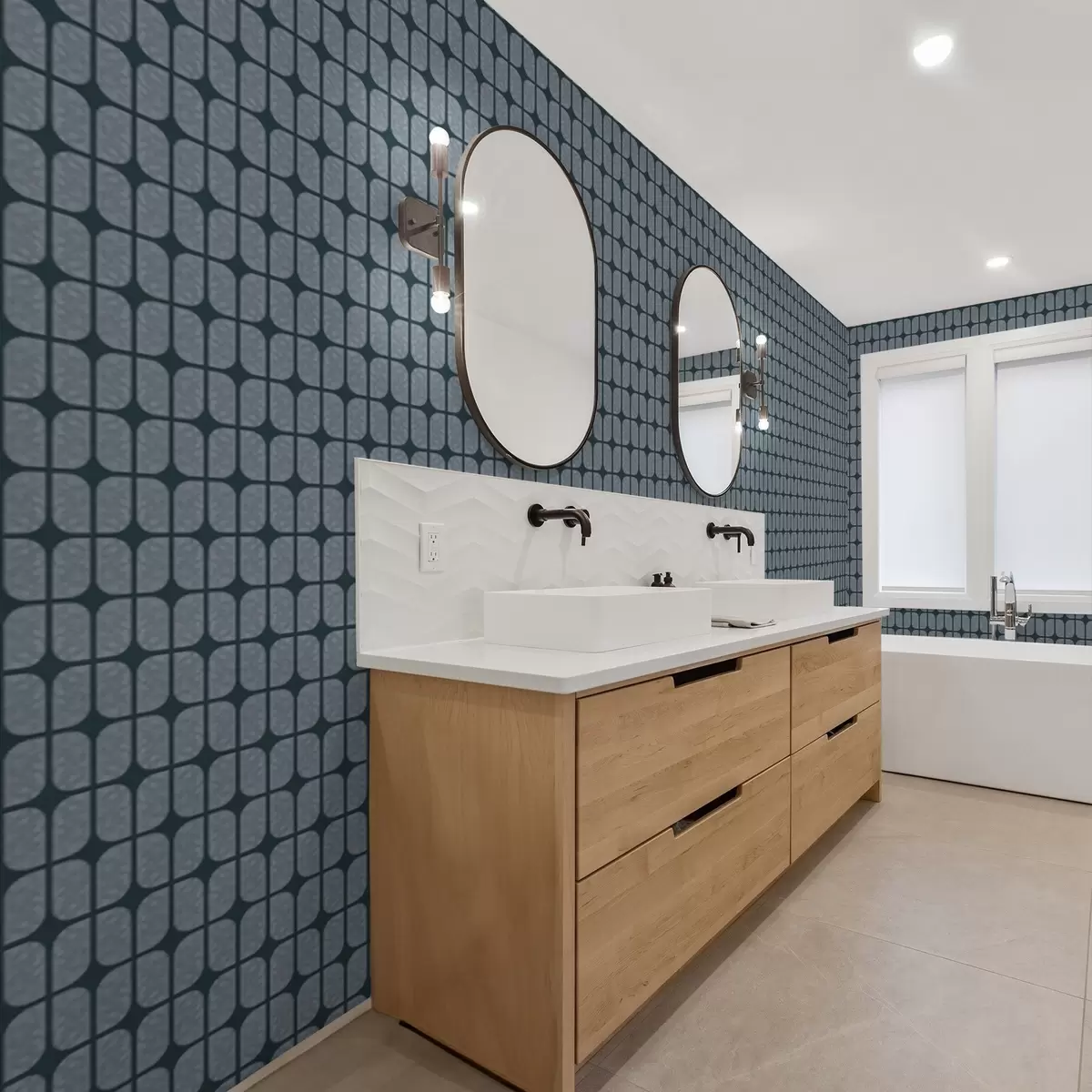 Carta da parati Sfondo blu scuro con mosaico grigio di piastrelle arrotondate a01068v1