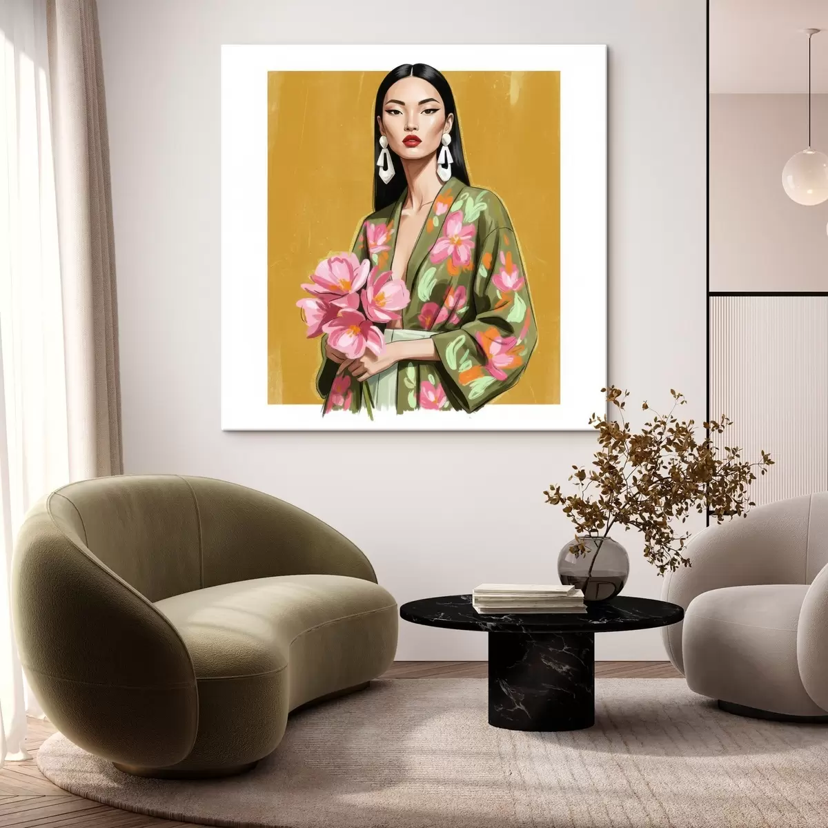 carta da parati Ragazza con un mazzo di fiori nr. s46850