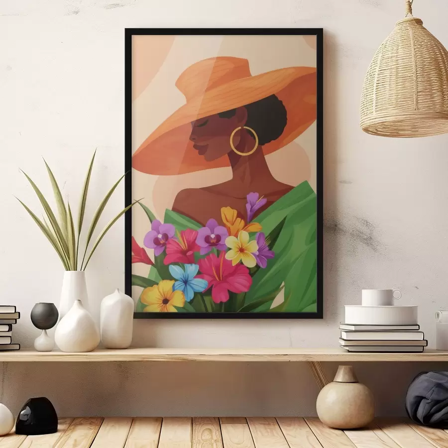 carta da parati Ragazza con cappello e fiori nr. f46843