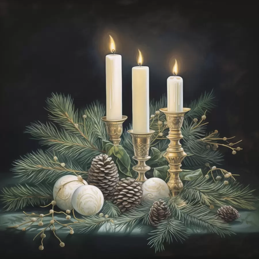 carta da parati Composizione di Capodanno, abete e candele nr. f46963