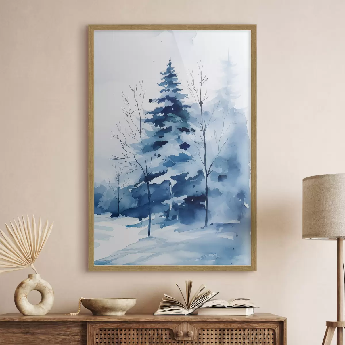 Poster Abete in una foresta invernale, acquerello artificiale f46964