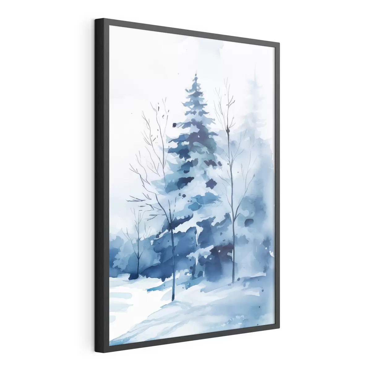Poster Abete in una foresta invernale, acquerello artificiale f46964