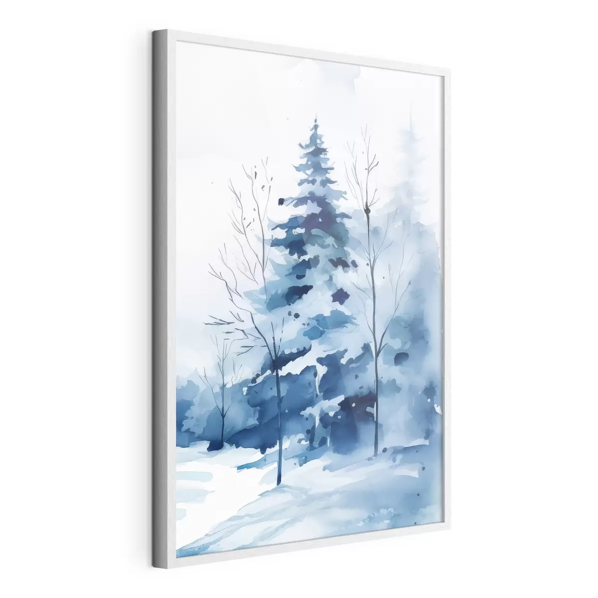 Poster Abete in una foresta invernale, acquerello artificiale f46964