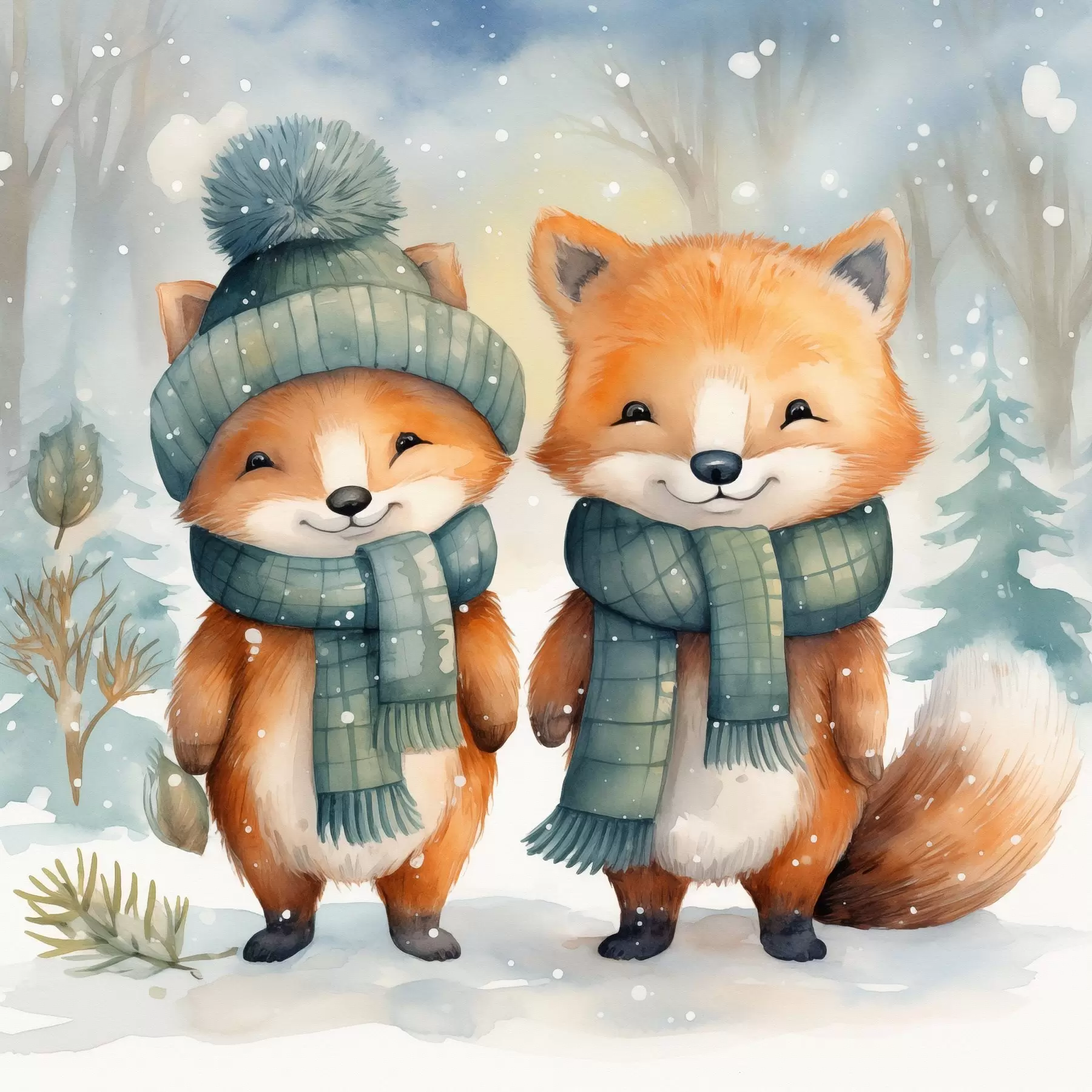 carta da parati Due piccole volpi, acquerello artificiale nr. f46969