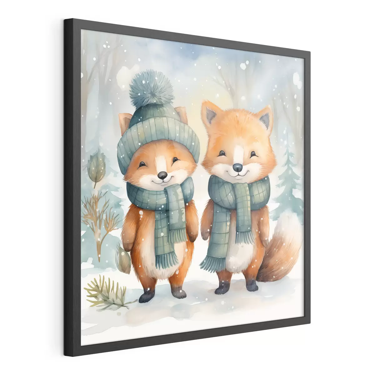 Poster Due piccole volpi, acquerello artificiale f46969