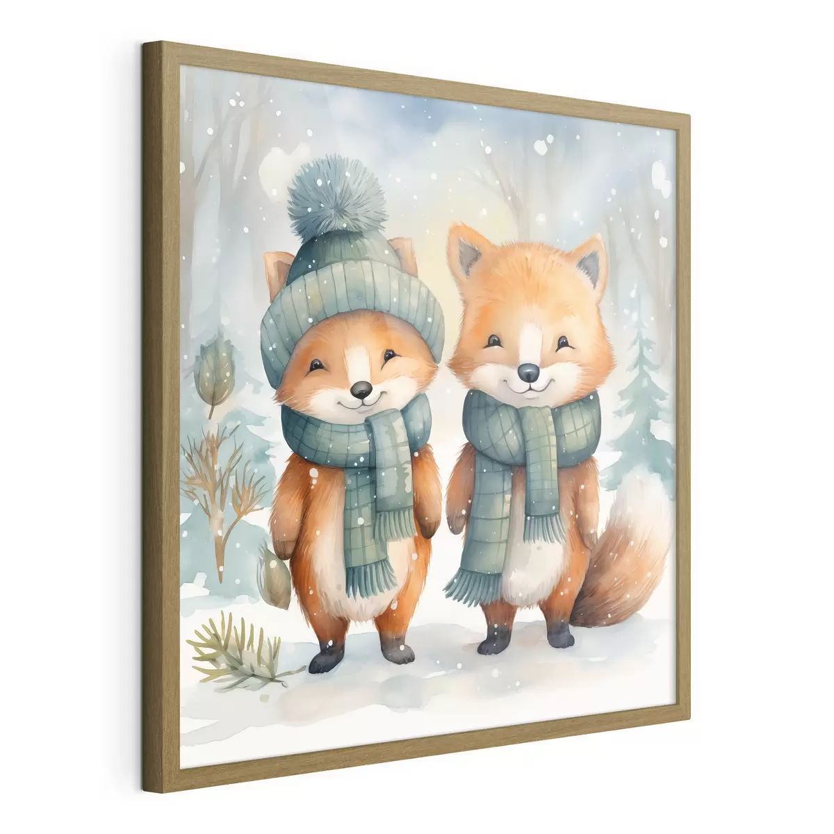 Poster Due piccole volpi, acquerello artificiale f46969