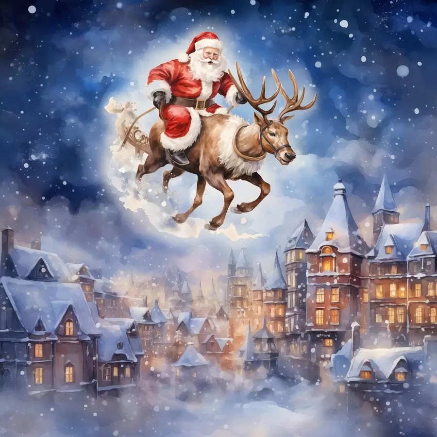 carta da parati Capodanno da favola, Babbo Natale sulla slitta nr. f46972