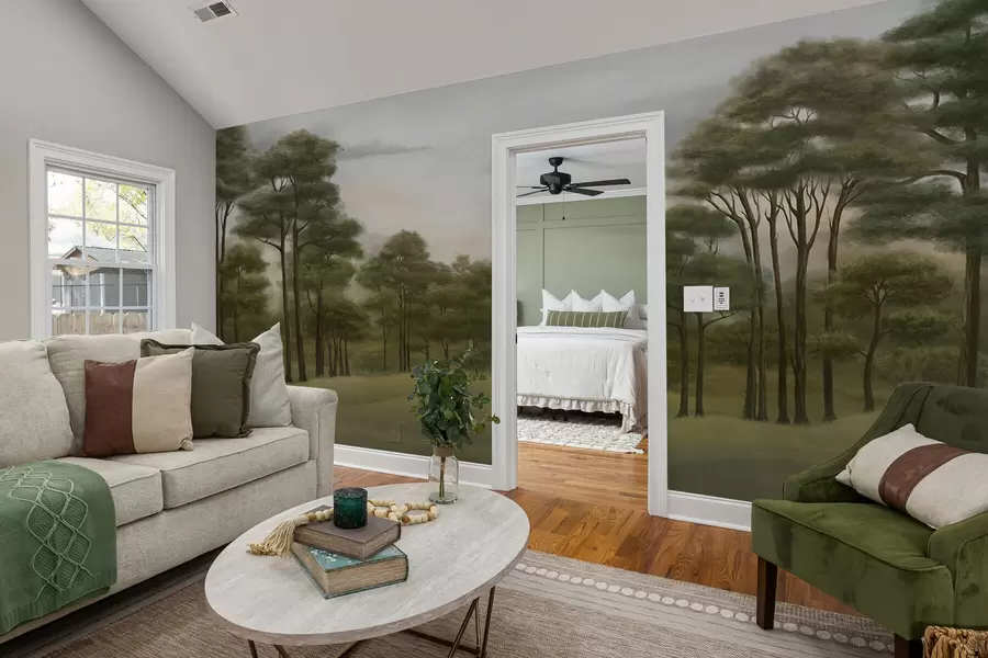 Carta da parati nature Paesaggio boschivo sereno dai toni delicati 