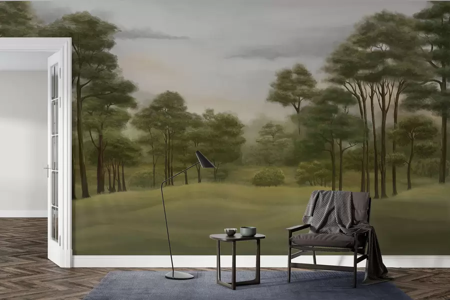 Carta da parati nature Paesaggio boschivo sereno dai toni delicati 