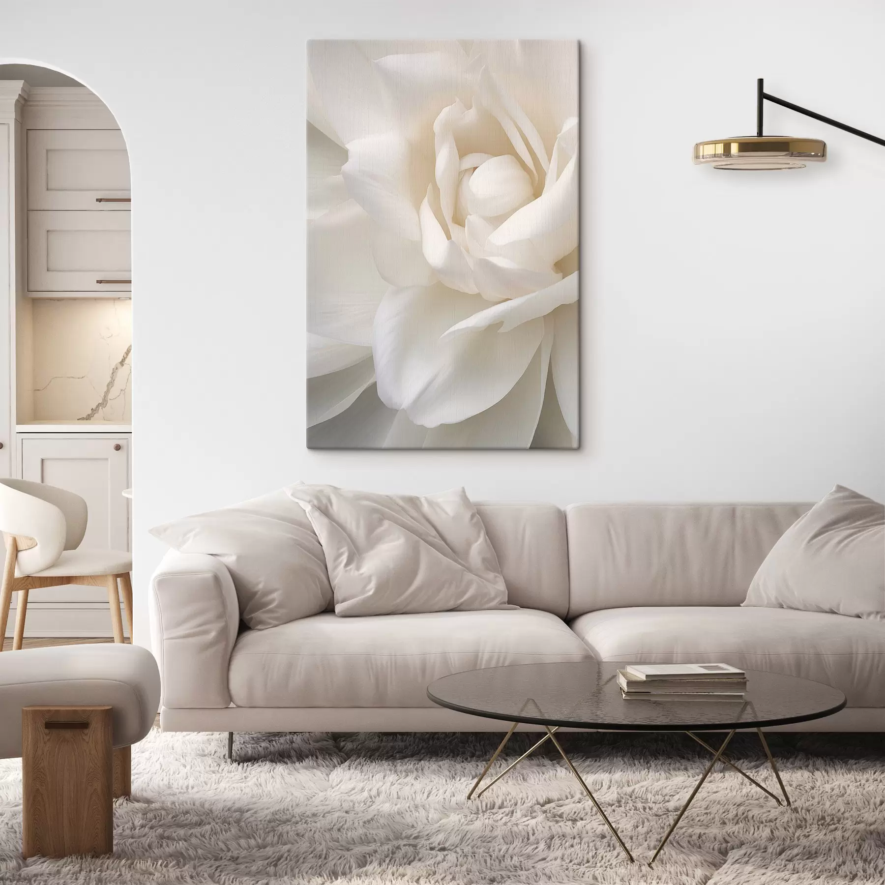 carta da parati Fiore bianco astratto con petali delicati e stratificati, arte minimalista nr. s47025