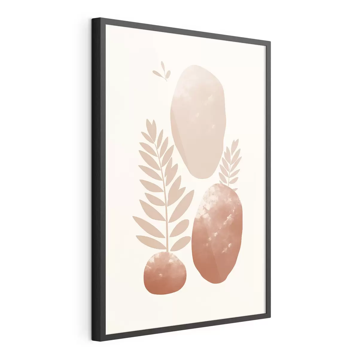 Poster Forme astratte, pietre e foglie con texture in tonalità tenui di pesca e terracotta, minimaliste, su sfondo color crema f47012