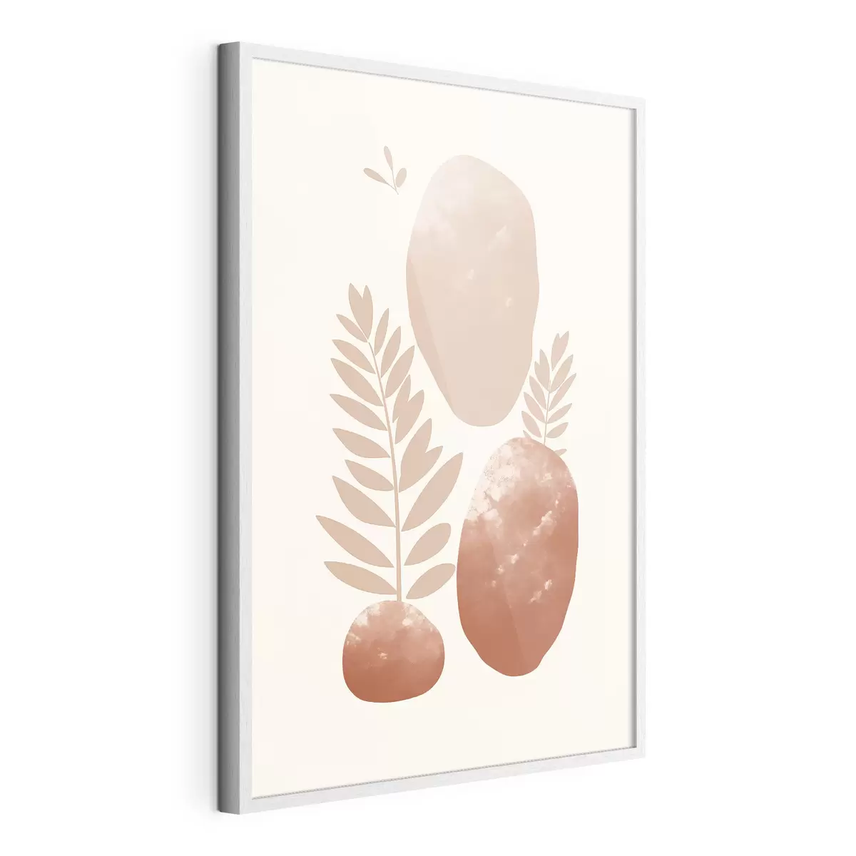 Poster Forme astratte, pietre e foglie con texture in tonalità tenui di pesca e terracotta, minimaliste, su sfondo color crema f47012